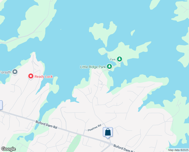 map of restaurants, bars, coffee shops, grocery stores, and more near 3225 Lanier Beach South Road in Cumming
