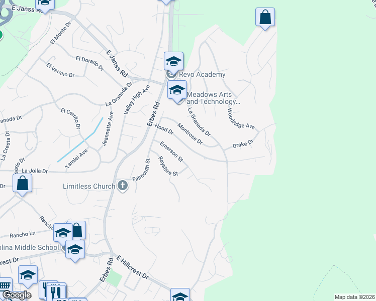 map of restaurants, bars, coffee shops, grocery stores, and more near 2196 Hood Drive in Thousand Oaks