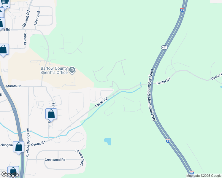 map of restaurants, bars, coffee shops, grocery stores, and more near 55 Carriage Trce Southeast in Cartersville
