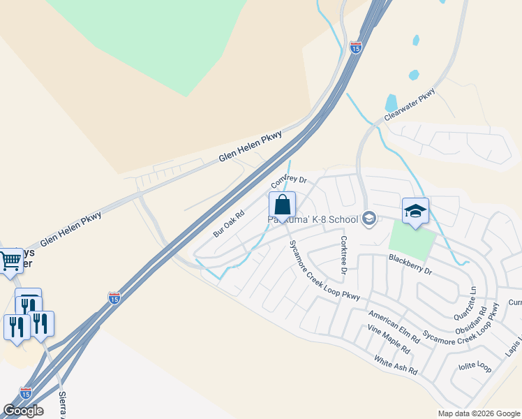 map of restaurants, bars, coffee shops, grocery stores, and more near 3711 Bilberry Road in San Bernardino