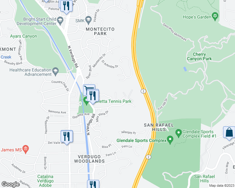 map of restaurants, bars, coffee shops, grocery stores, and more near 1889 Alpha Road in Glendale