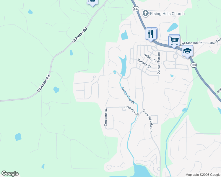 map of restaurants, bars, coffee shops, grocery stores, and more near 413 Deepstream Crossing in Canton