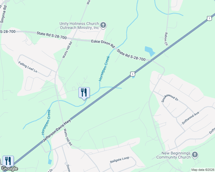 map of restaurants, bars, coffee shops, grocery stores, and more near 2054 U.S. 1 in Elgin