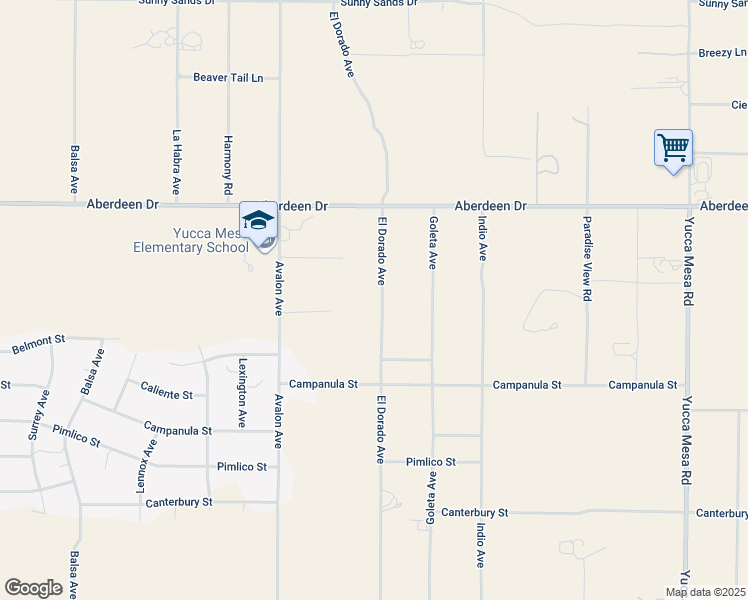 map of restaurants, bars, coffee shops, grocery stores, and more near 3484 El Dorado Avenue in Yucca Valley