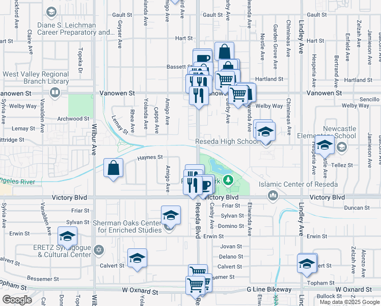 map of restaurants, bars, coffee shops, grocery stores, and more near in Los Angeles