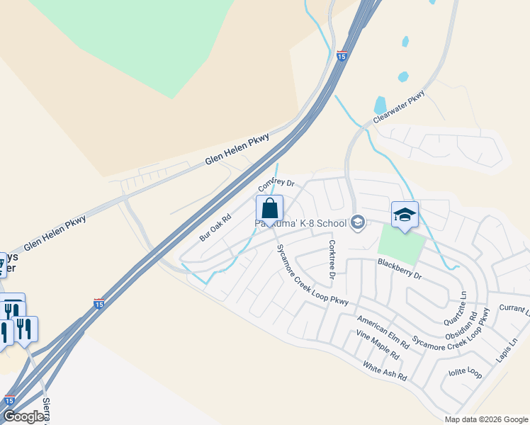 map of restaurants, bars, coffee shops, grocery stores, and more near Perilla Drive in San Bernardino