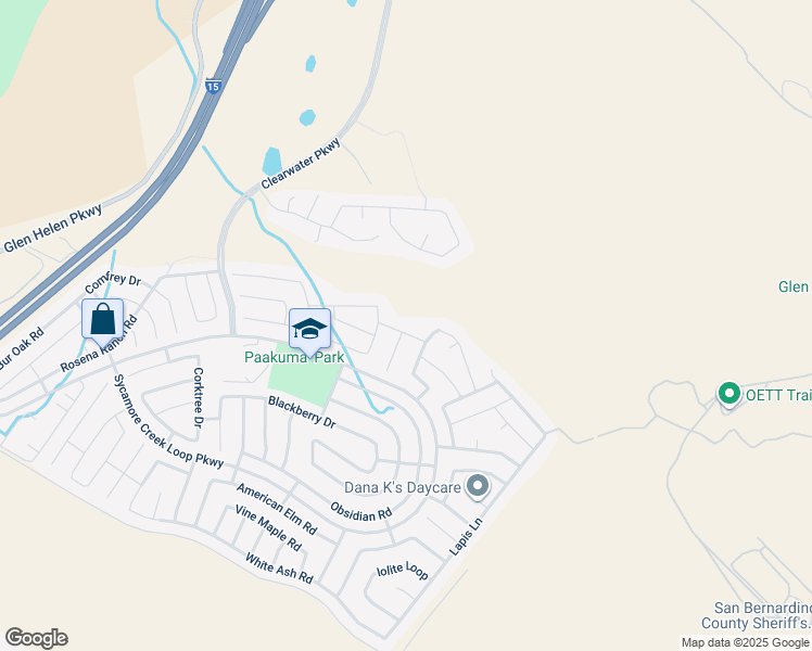 map of restaurants, bars, coffee shops, grocery stores, and more near 4049 Running Oak Lane in San Bernardino