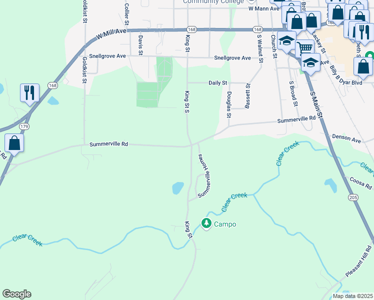 map of restaurants, bars, coffee shops, grocery stores, and more near 680 King Street in Boaz