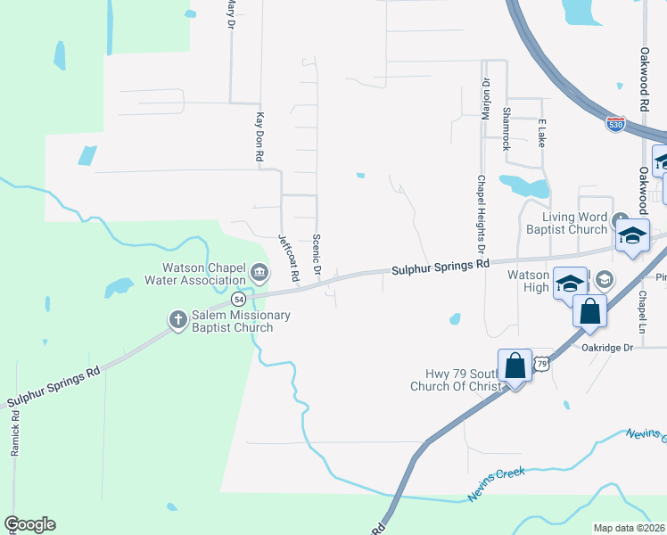 map of restaurants, bars, coffee shops, grocery stores, and more near 3809 Scenic Drive in Pine Bluff