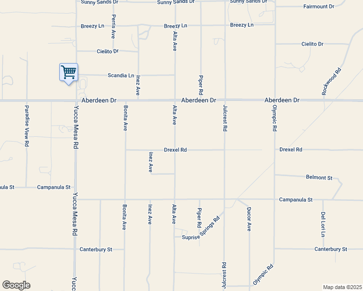 map of restaurants, bars, coffee shops, grocery stores, and more near Drexel Drive in Yucca Valley
