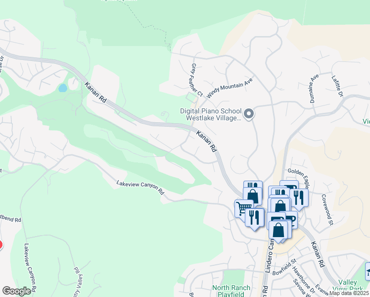 map of restaurants, bars, coffee shops, grocery stores, and more near 5449 South Rim Street in Westlake Village