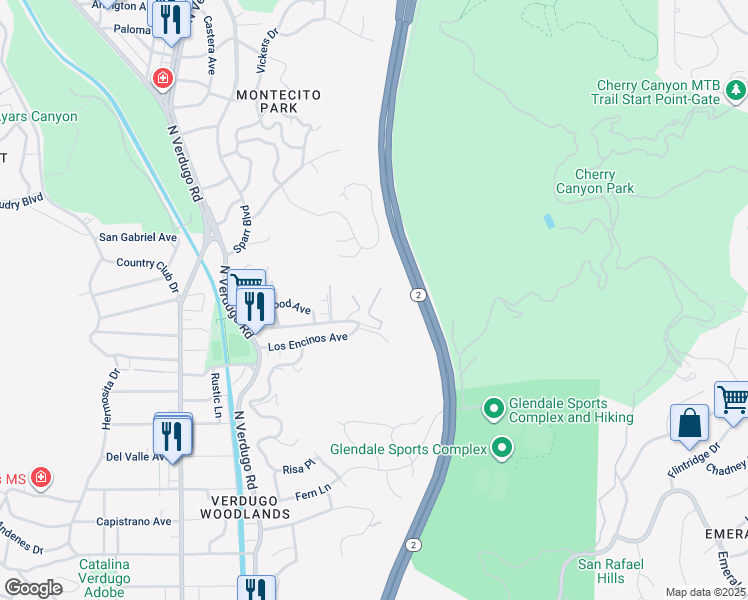 map of restaurants, bars, coffee shops, grocery stores, and more near 1935 Alpha Road in Glendale