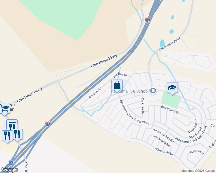 map of restaurants, bars, coffee shops, grocery stores, and more near 3711 Bilberry Road in San Bernardino