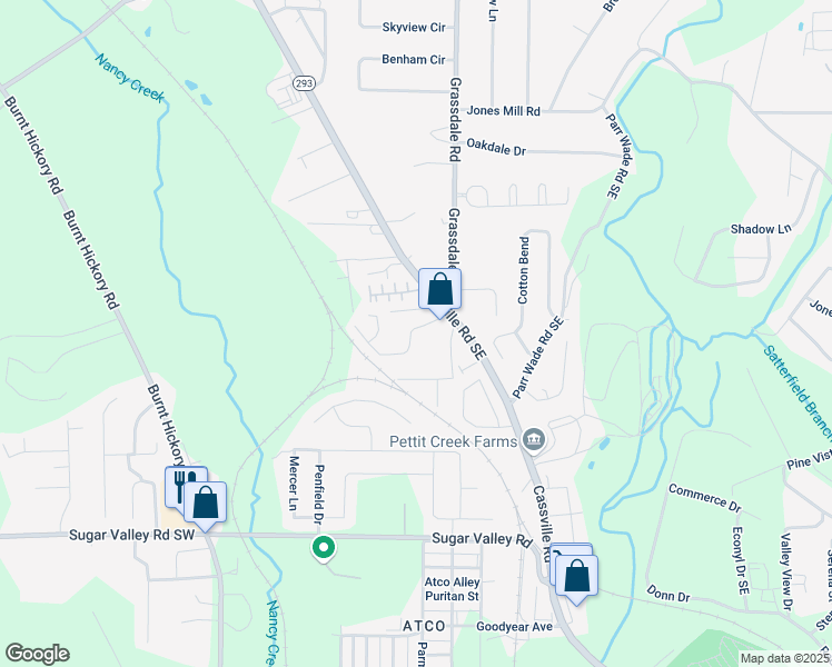 map of restaurants, bars, coffee shops, grocery stores, and more near 9 Middlebrook Drive in Cartersville