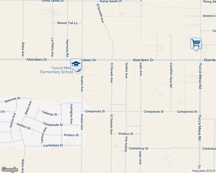 map of restaurants, bars, coffee shops, grocery stores, and more near 3484 El Dorado Avenue in Yucca Valley