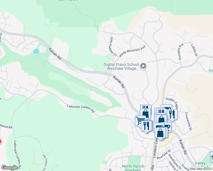 map of restaurants, bars, coffee shops, grocery stores, and more near 5449 South Rim Street in Westlake Village