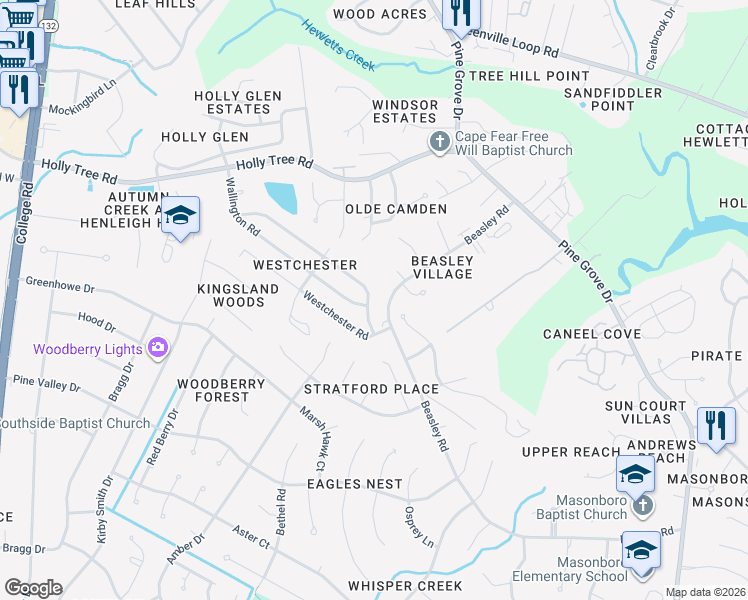 map of restaurants, bars, coffee shops, grocery stores, and more near 632-658 Beasley Rd in Wilmington