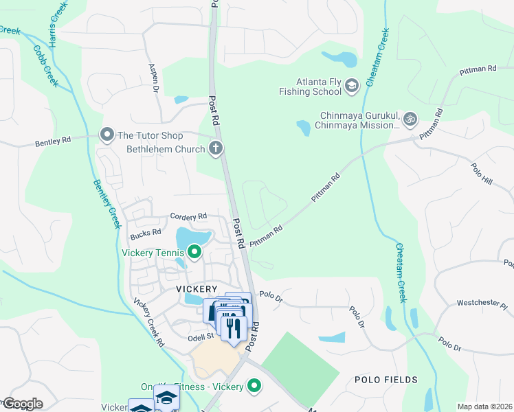 map of restaurants, bars, coffee shops, grocery stores, and more near 5335 Penny Lane in Cumming