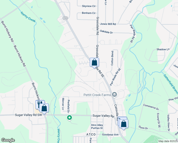 map of restaurants, bars, coffee shops, grocery stores, and more near 9 Middlebrook Drive in Cartersville