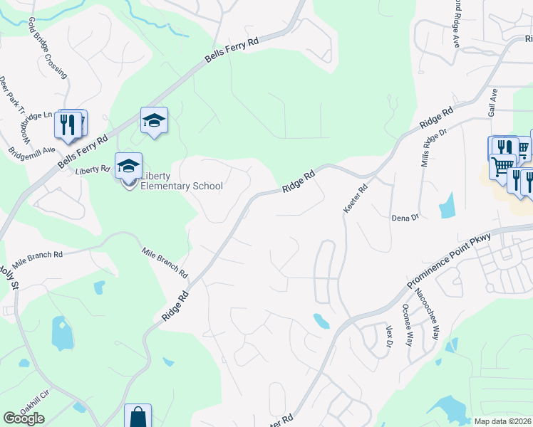 map of restaurants, bars, coffee shops, grocery stores, and more near 125 Oak Ridge Drive in Canton