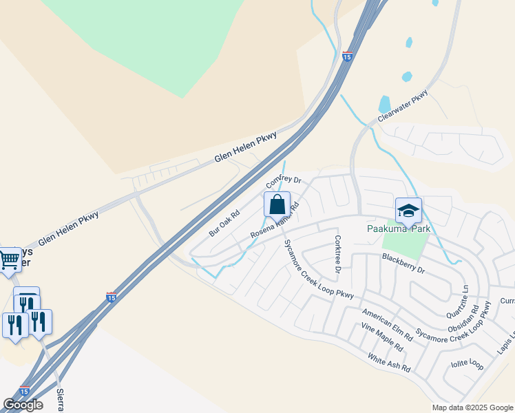 map of restaurants, bars, coffee shops, grocery stores, and more near 3711 Bilberry Road in San Bernardino