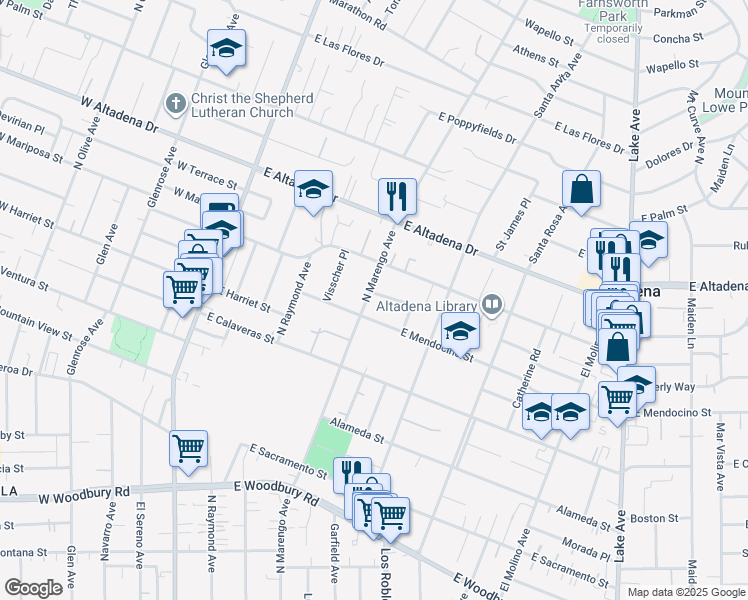 map of restaurants, bars, coffee shops, grocery stores, and more near 326 Deodara Drive in Altadena