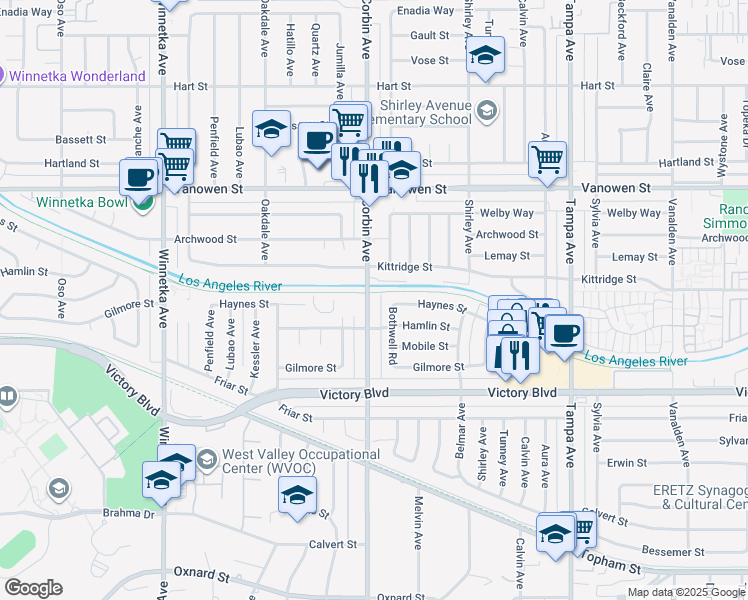 map of restaurants, bars, coffee shops, grocery stores, and more near in Los Angeles
