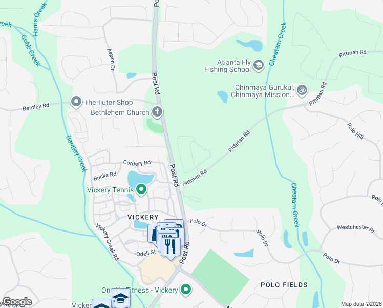 map of restaurants, bars, coffee shops, grocery stores, and more near 5350 Penny Lane in Cumming