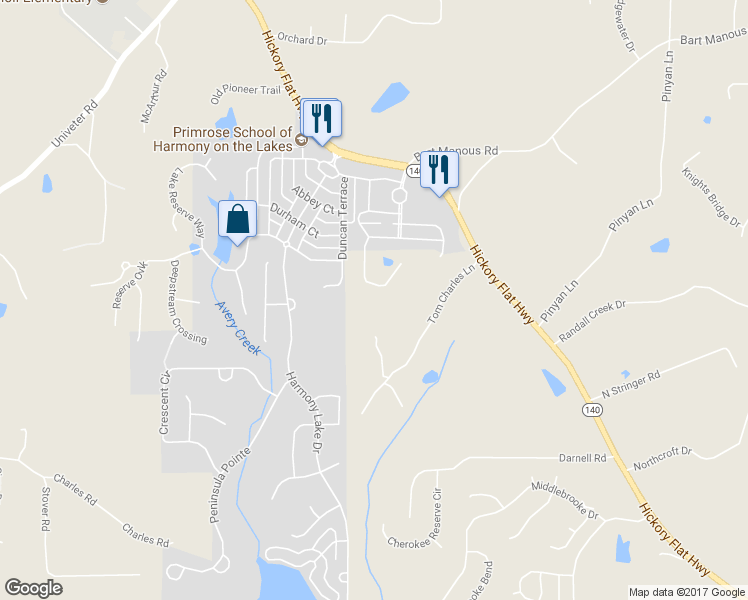 map of restaurants, bars, coffee shops, grocery stores, and more near 298 Tom Charles Lane in Canton