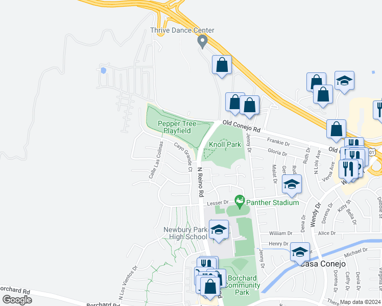 map of restaurants, bars, coffee shops, grocery stores, and more near 788 Cayo Grande Court in Thousand Oaks