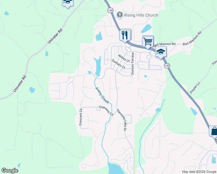 map of restaurants, bars, coffee shops, grocery stores, and more near 419 Long Branch Way in Canton