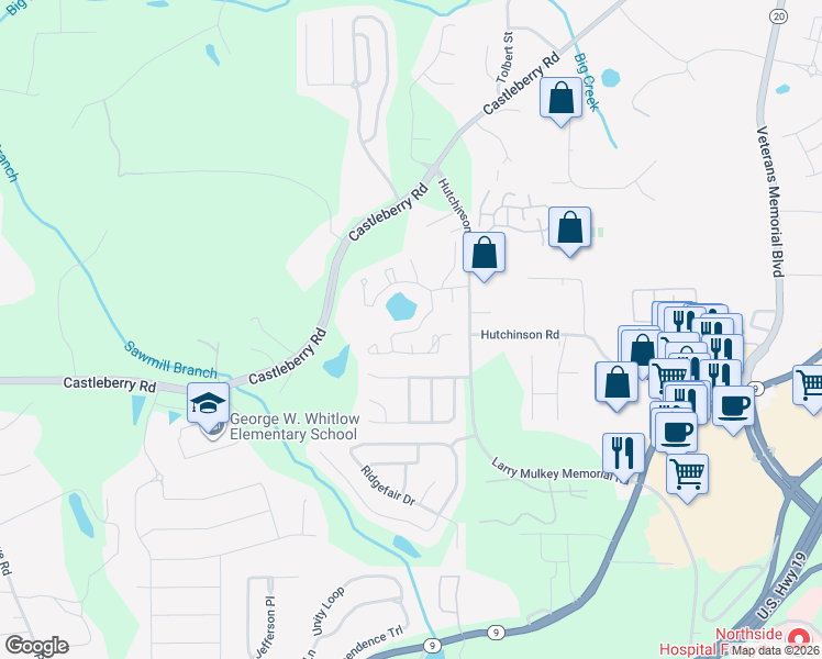 map of restaurants, bars, coffee shops, grocery stores, and more near 3816 Maple Valley Drive in Cumming