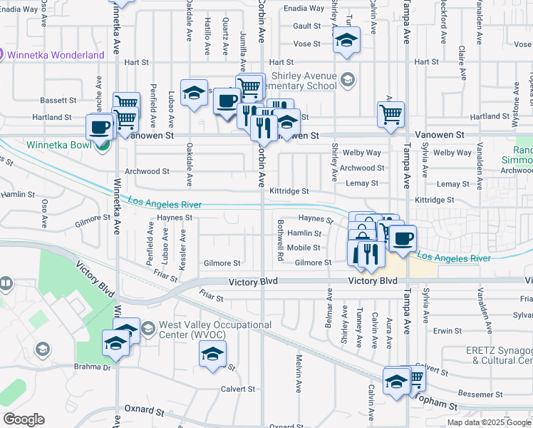 map of restaurants, bars, coffee shops, grocery stores, and more near in Los Angeles