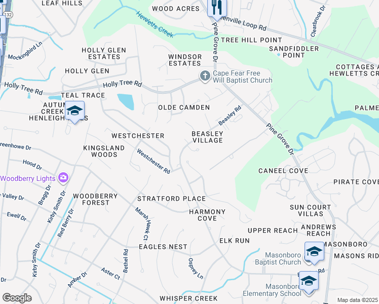 map of restaurants, bars, coffee shops, grocery stores, and more near 1108 Shelby Court in Wilmington