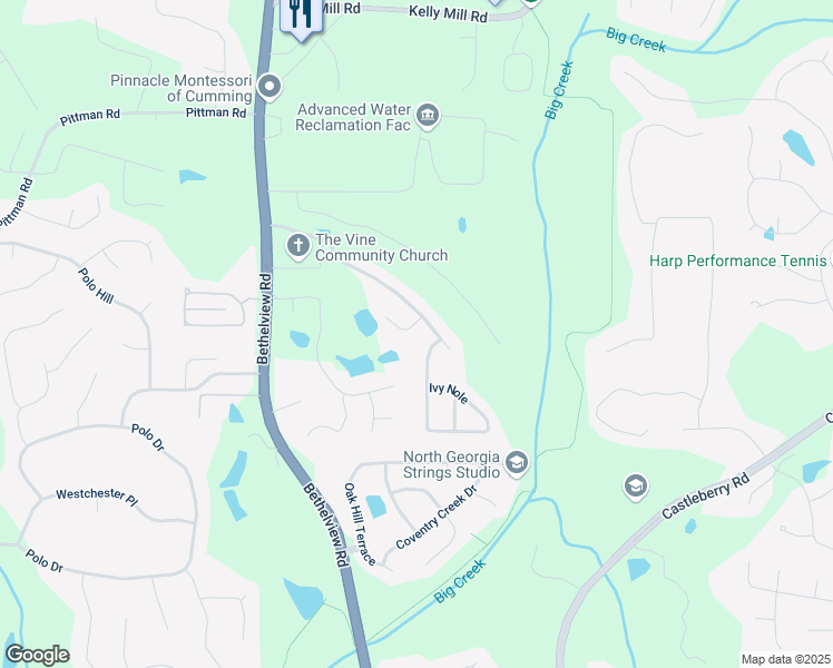 map of restaurants, bars, coffee shops, grocery stores, and more near 4915 Bergen Court in Cumming