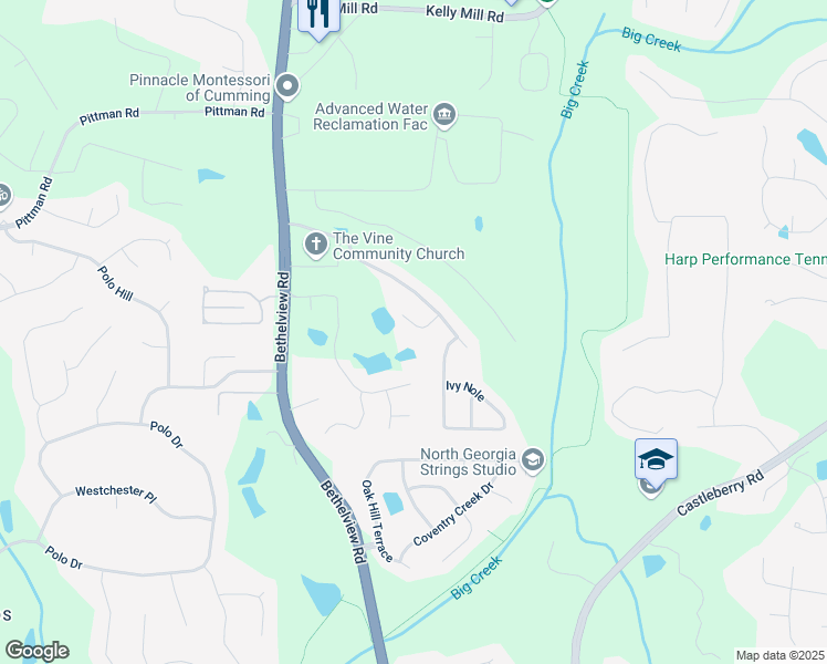 map of restaurants, bars, coffee shops, grocery stores, and more near 4945 Bergen Court in Cumming