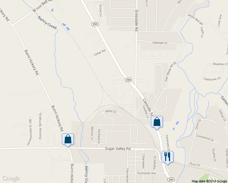 map of restaurants, bars, coffee shops, grocery stores, and more near 31 Middleton Court in Cartersville