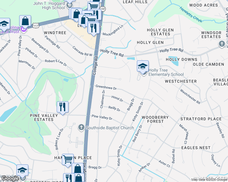 map of restaurants, bars, coffee shops, grocery stores, and more near 909 Hood Drive in Wilmington