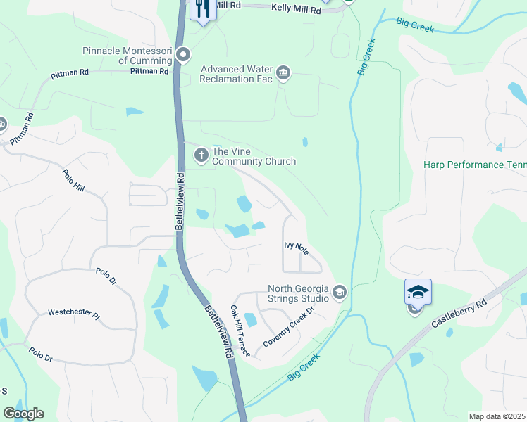 map of restaurants, bars, coffee shops, grocery stores, and more near 4945 Bergen Court in Cumming