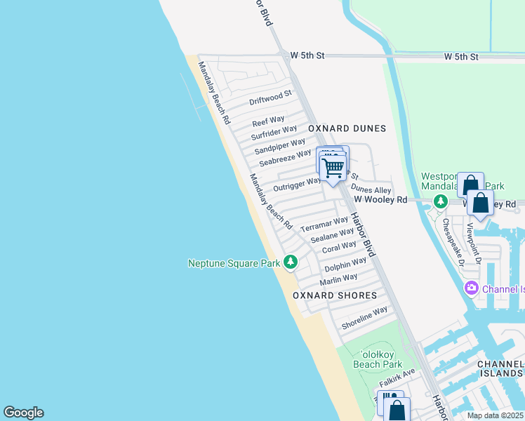 map of restaurants, bars, coffee shops, grocery stores, and more near 1101 Capri Way in Oxnard