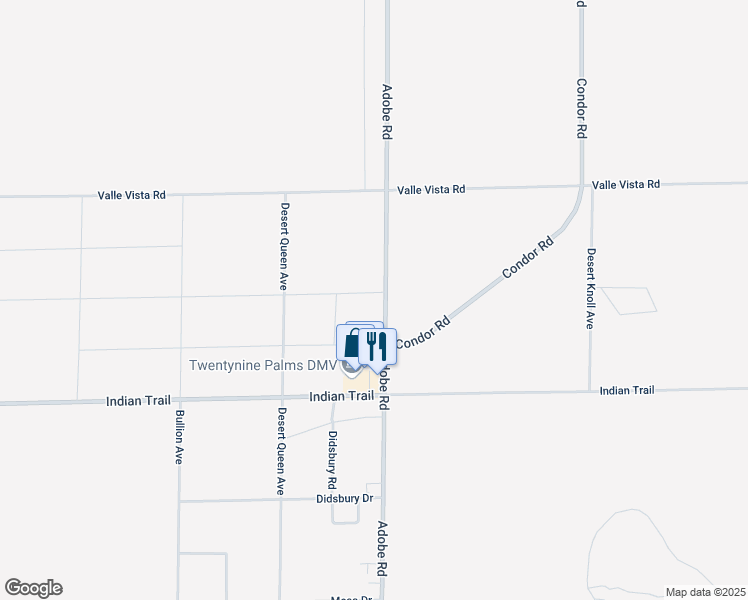 map of restaurants, bars, coffee shops, grocery stores, and more near Adobe Road in Twentynine Palms