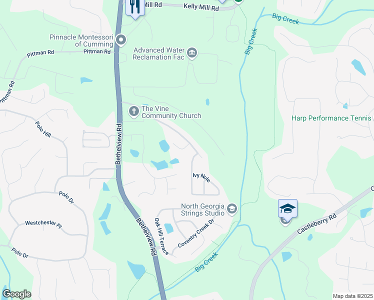 map of restaurants, bars, coffee shops, grocery stores, and more near 4915 Bergen Court in Cumming