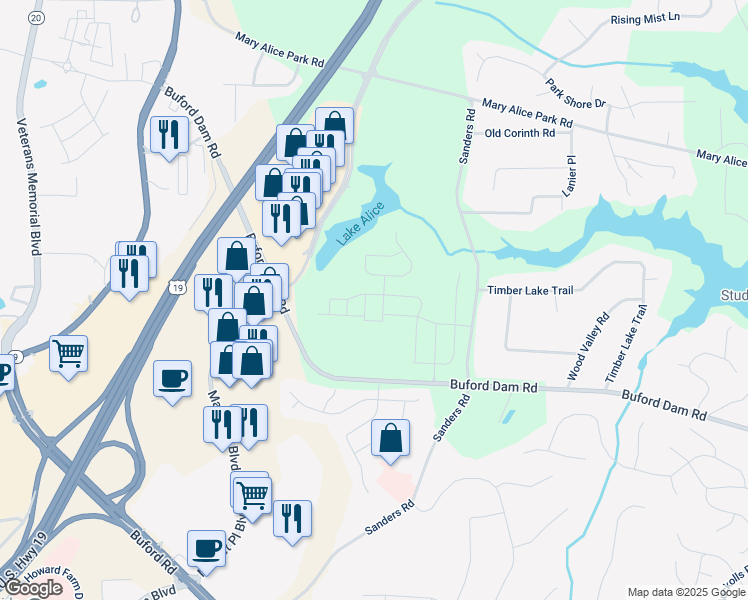 map of restaurants, bars, coffee shops, grocery stores, and more near 700 Sanders Road in Cumming
