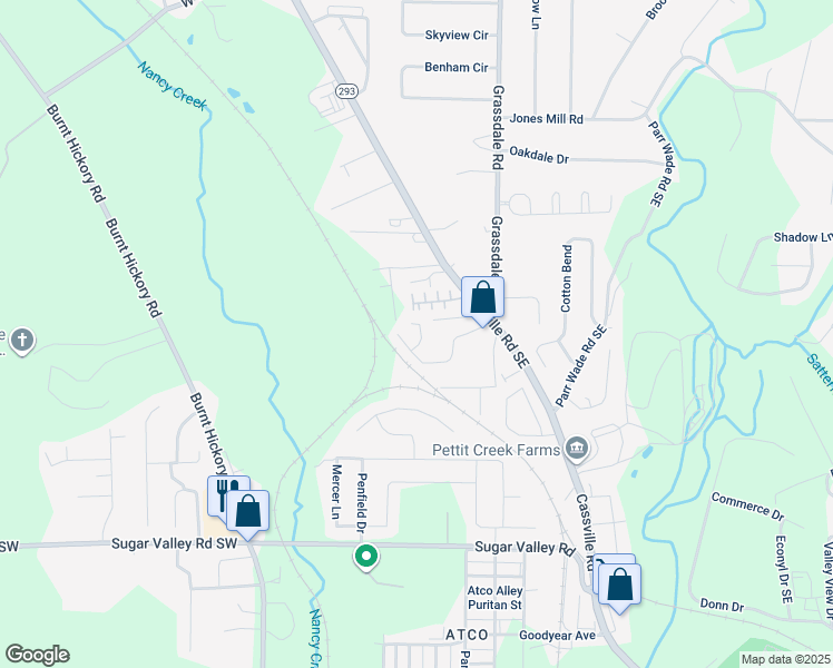 map of restaurants, bars, coffee shops, grocery stores, and more near 87 Middlebrook Drive in Cartersville