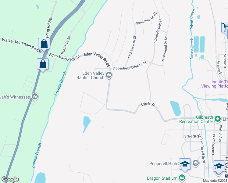 map of restaurants, bars, coffee shops, grocery stores, and more near 417 Eden Valley Road Southeast in Rome