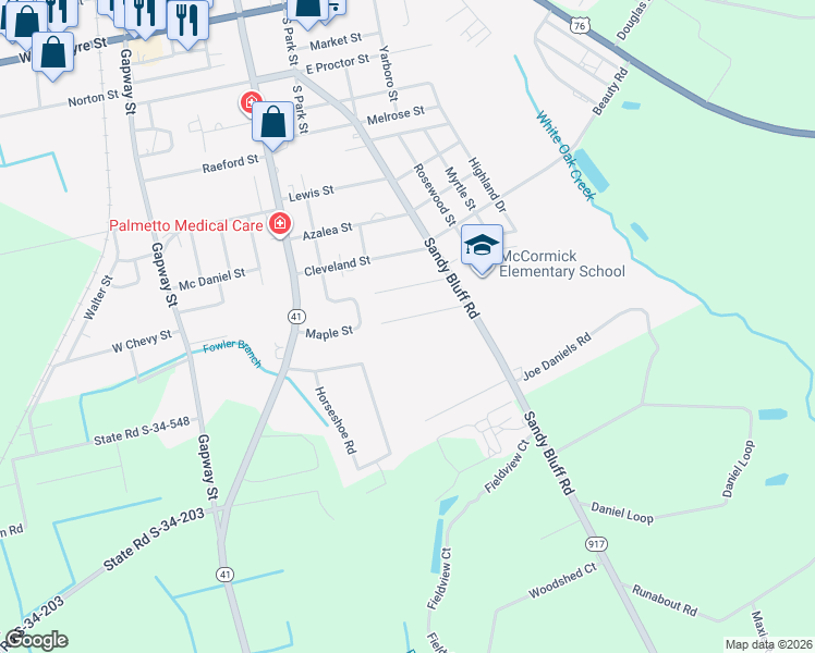 map of restaurants, bars, coffee shops, grocery stores, and more near 308 Stephen Court in Mullins