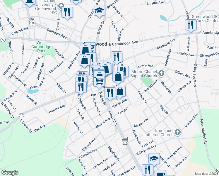 map of restaurants, bars, coffee shops, grocery stores, and more near in Greenwood