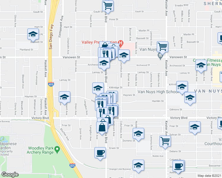 map of restaurants, bars, coffee shops, grocery stores, and more near 6530 Sepulveda Boulevard in Los Angeles
