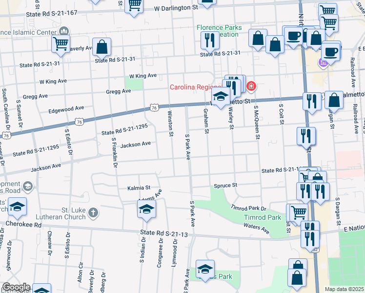 map of restaurants, bars, coffee shops, grocery stores, and more near 707 Chestnut Street in Florence