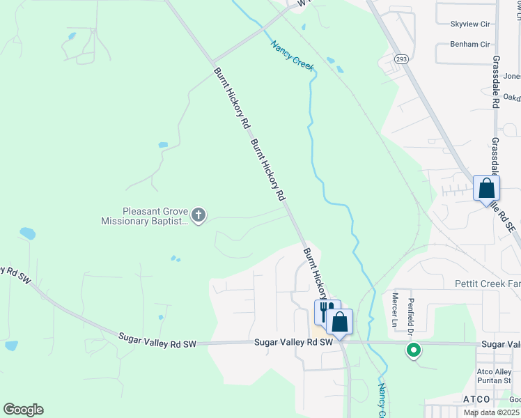 map of restaurants, bars, coffee shops, grocery stores, and more near 664 Burnt Hickory Road in Cartersville